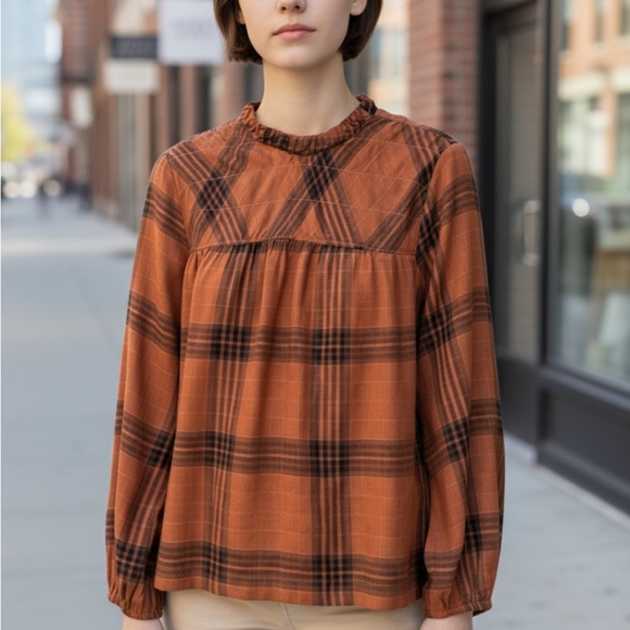 Revolve Bella Dahl cotton blend plaid mock neck top - Picture 13 of 13